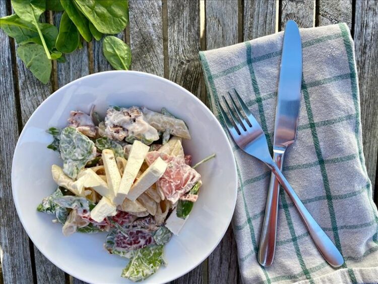 Pastasalat med soltørrede tomater og feta